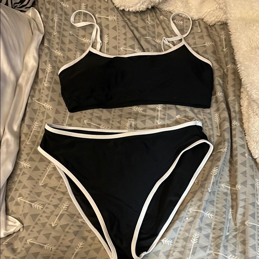 Black Bikini Set with White Trim